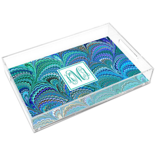 Peacock Italian Marble Lucite Tray